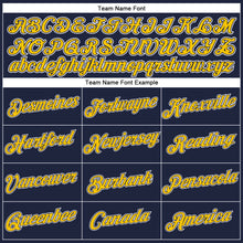 Load image into Gallery viewer, Custom Women&#39;s Navy Gold-White V-Neck Cropped Baseball Jersey
