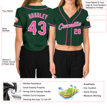 Load image into Gallery viewer, Custom Women&#39;s Green Pink-White V-Neck Cropped Baseball Jersey

