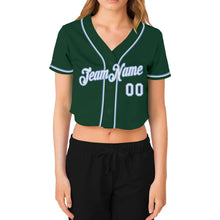 Load image into Gallery viewer, Custom Women&#39;s Green White-Light Blue V-Neck Cropped Baseball Jersey
