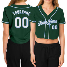 Load image into Gallery viewer, Custom Women&#39;s Green White-Light Blue V-Neck Cropped Baseball Jersey
