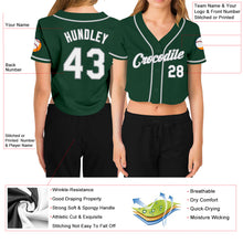 Load image into Gallery viewer, Custom Women&#39;s Green White-Gray V-Neck Cropped Baseball Jersey
