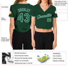 Load image into Gallery viewer, Custom Women&#39;s Green Kelly Green-White V-Neck Cropped Baseball Jersey
