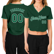 Load image into Gallery viewer, Custom Women&#39;s Green Kelly Green-White V-Neck Cropped Baseball Jersey
