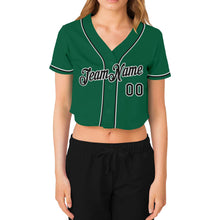 Load image into Gallery viewer, Custom Women&#39;s Kelly Green Black-White V-Neck Cropped Baseball Jersey
