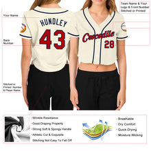 Load image into Gallery viewer, Custom Women&#39;s Cream Red-Navy V-Neck Cropped Baseball Jersey

