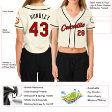 Load image into Gallery viewer, Custom Women&#39;s Cream Red-Black V-Neck Cropped Baseball Jersey
