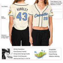 Load image into Gallery viewer, Custom Women&#39;s Cream Light Blue-Steel Gray V-Neck Cropped Baseball Jersey
