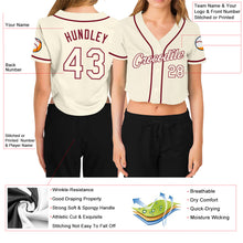 Load image into Gallery viewer, Custom Women&#39;s Cream Cream-Crimson V-Neck Cropped Baseball Jersey
