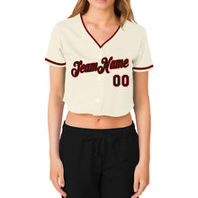 Load image into Gallery viewer, Custom Women&#39;s Cream Black-Red V-Neck Cropped Baseball Jersey
