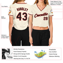 Load image into Gallery viewer, Custom Women&#39;s Cream Black-Red V-Neck Cropped Baseball Jersey

