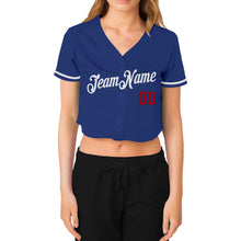 Load image into Gallery viewer, Custom Women&#39;s Royal White-Red V-Neck Cropped Baseball Jersey

