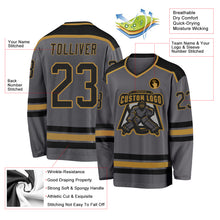 Load image into Gallery viewer, Custom Steel Gray Black-Old Gold Hockey Jersey
