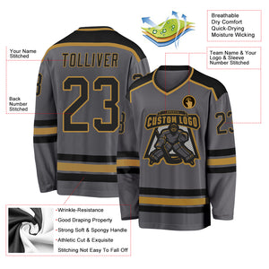 Custom Steel Gray Black-Old Gold Hockey Jersey