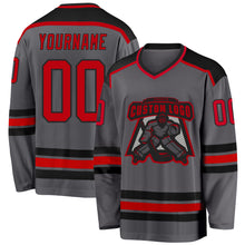 Load image into Gallery viewer, Custom Steel Gray Red-Black Hockey Jersey
