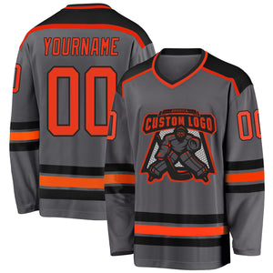 Custom Steel Gray Orange-Black Hockey Jersey