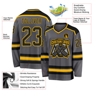 Custom Steel Gray Black-Gold Hockey Jersey