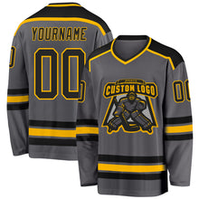 Load image into Gallery viewer, Custom Steel Gray Black-Gold Hockey Jersey
