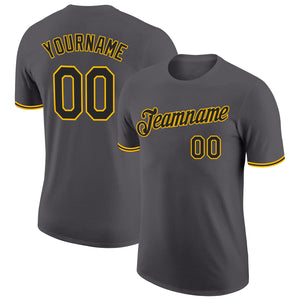 Custom Steel Gray Black-Gold Performance T-Shirt