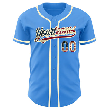 Custom Electric Blue Vintage USA Flag-Cream Authentic Baseball Jersey