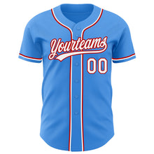 Load image into Gallery viewer, Custom Electric Blue White-Red Authentic Baseball Jersey
