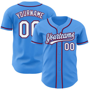 Custom Electric Blue White Royal-Red Authentic Baseball Jersey