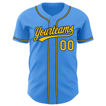 Custom Electric Blue Yellow-Navy Authentic Baseball Jersey