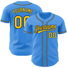 Load image into Gallery viewer, Custom Electric Blue Yellow-Navy Authentic Baseball Jersey
