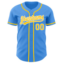 Load image into Gallery viewer, Custom Electric Blue Yellow-White Authentic Baseball Jersey
