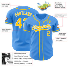 Load image into Gallery viewer, Custom Electric Blue Yellow-White Authentic Baseball Jersey
