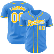 Load image into Gallery viewer, Custom Electric Blue Yellow-White Authentic Baseball Jersey

