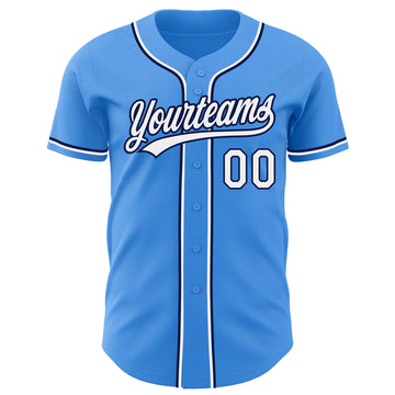 Custom Electric Blue White-Navy Authentic Baseball Jersey