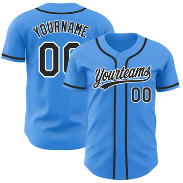 Custom Electric Blue Black-White Authentic Baseball Jersey