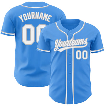 Custom Electric Blue White-Gray Authentic Baseball Jersey