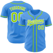 Load image into Gallery viewer, Custom Electric Blue Neon Green-White Authentic Baseball Jersey
