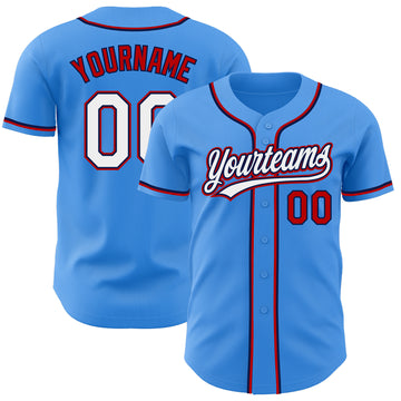 Custom Electric Blue White Red-Navy Authentic Baseball Jersey