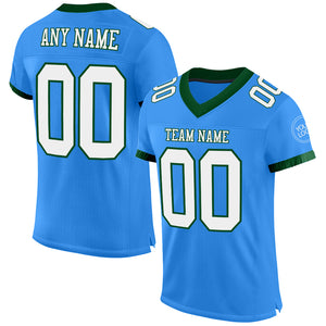 Custom Electric Blue White-Green Mesh Authentic Football Jersey