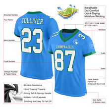 Load image into Gallery viewer, Custom Electric Blue White-Kelly Green Mesh Authentic Football Jersey
