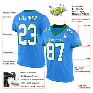 Custom Electric Blue White-Kelly Green Mesh Authentic Football Jersey