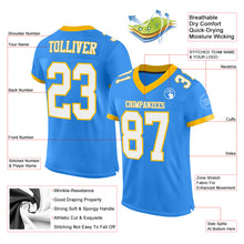 Load image into Gallery viewer, Custom Electric Blue White-Gold Mesh Authentic Football Jersey
