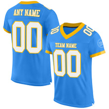 Load image into Gallery viewer, Custom Electric Blue White-Gold Mesh Authentic Football Jersey
