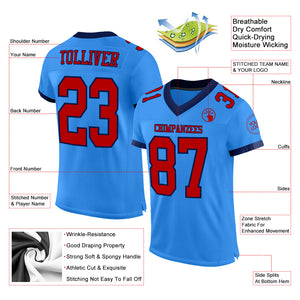 Custom Electric Blue Red-Navy Mesh Authentic Football Jersey