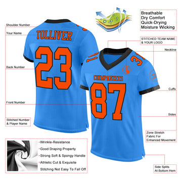 Custom Electric Blue Orange-Black Mesh Authentic Football Jersey