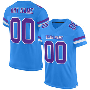 Custom Electric Blue Purple-White Mesh Authentic Football Jersey