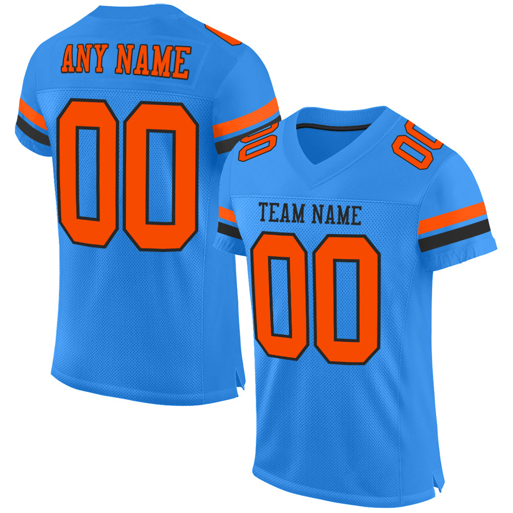 Custom Electric Blue Orange-Black Mesh Authentic Football Jersey