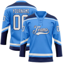 Load image into Gallery viewer, Custom Powder Blue White-Navy Hockey Lace Neck Jersey
