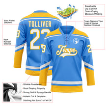 Load image into Gallery viewer, Custom Electric Blue White-Gold Hockey Lace Neck Jersey
