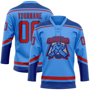 Custom Electric Blue Red-Royal Hockey Lace Neck Jersey