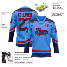 Load image into Gallery viewer, Custom Electric Blue Red-Navy Hockey Lace Neck Jersey
