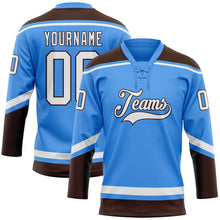 Load image into Gallery viewer, Custom Powder Blue White-Brown Hockey Lace Neck Jersey

