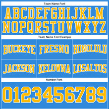 Load image into Gallery viewer, Custom Stitched Powder Blue Gold-White Football Pullover Sweatshirt Hoodie

